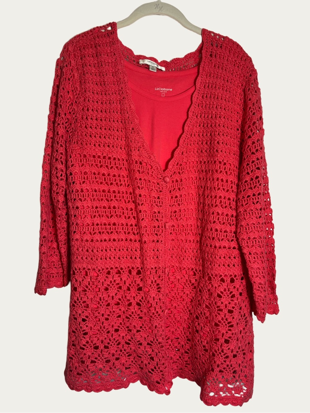 Liz Claiborne Coral Crochet Lightweight Sweater & Cotton Tank XL